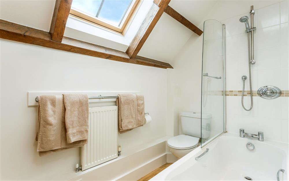 Bathroom with shower over at Bantam Cottage in Ottery St Mary