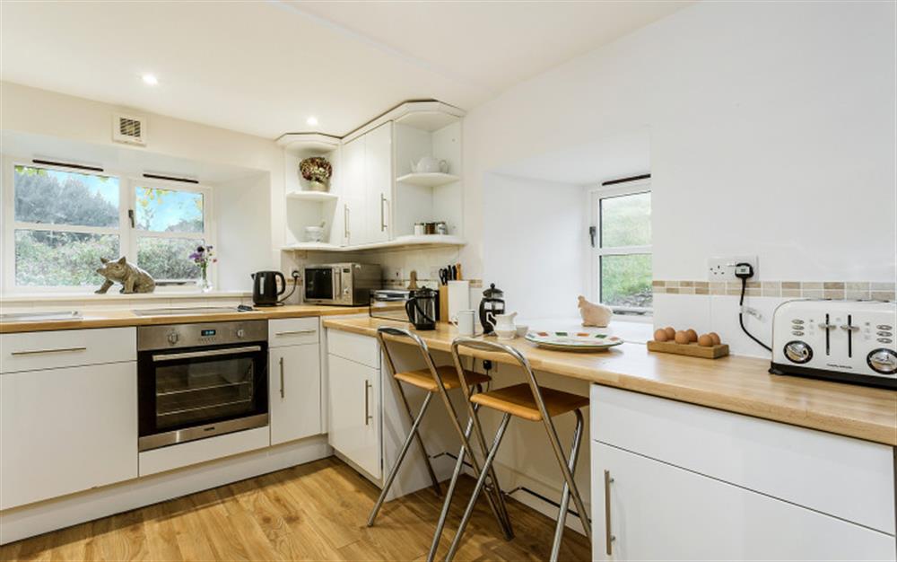 Fully equipped kitchen at Bantam Cottage in Ottery St Mary