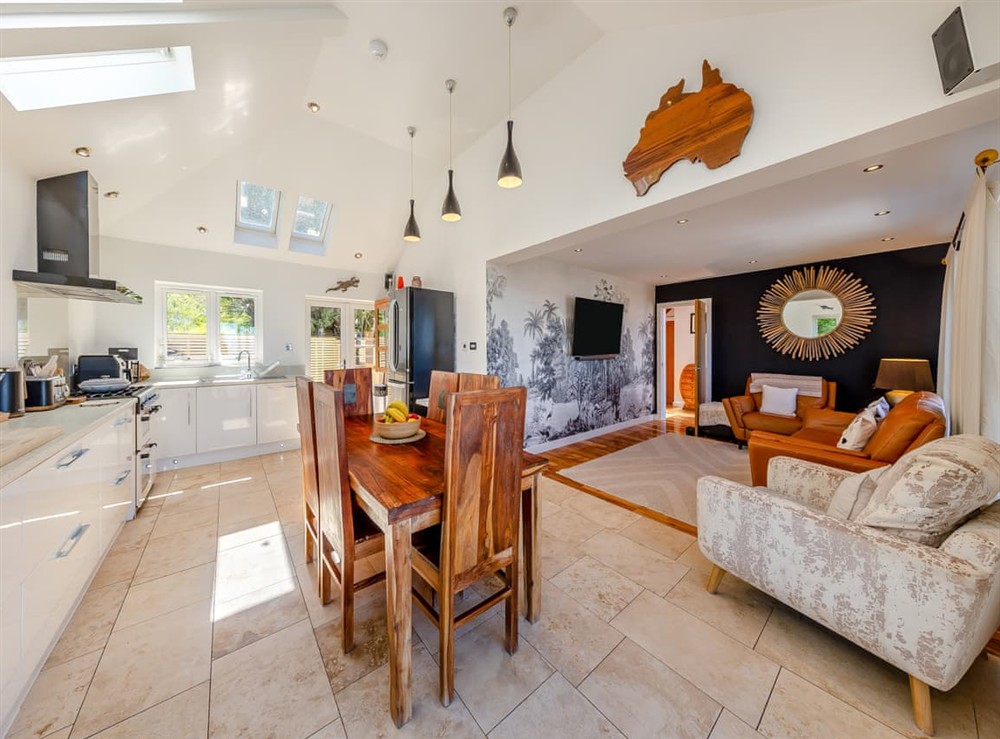 Open plan living space at Baobab Lodge in Prestatyn, Denbighshire