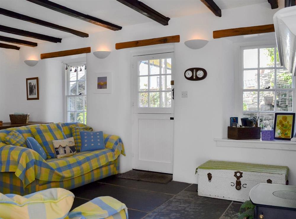 Characterful open plan living space at Bar Cottage in Port Isaac, Cornwall