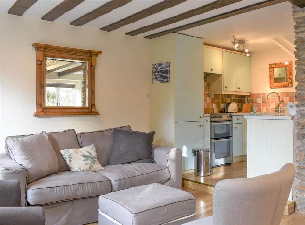 Open plan living space at Barley Cottage in Modbury, Devon