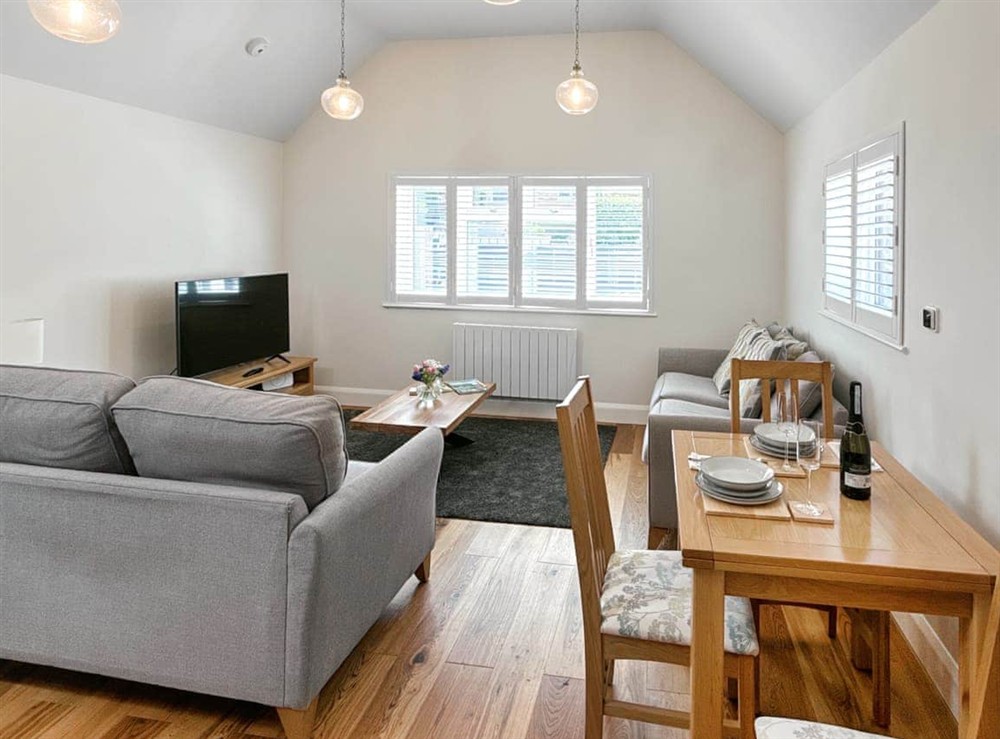 Open plan living space at Barley Cottage in Ryme Intrinseca, Dorset