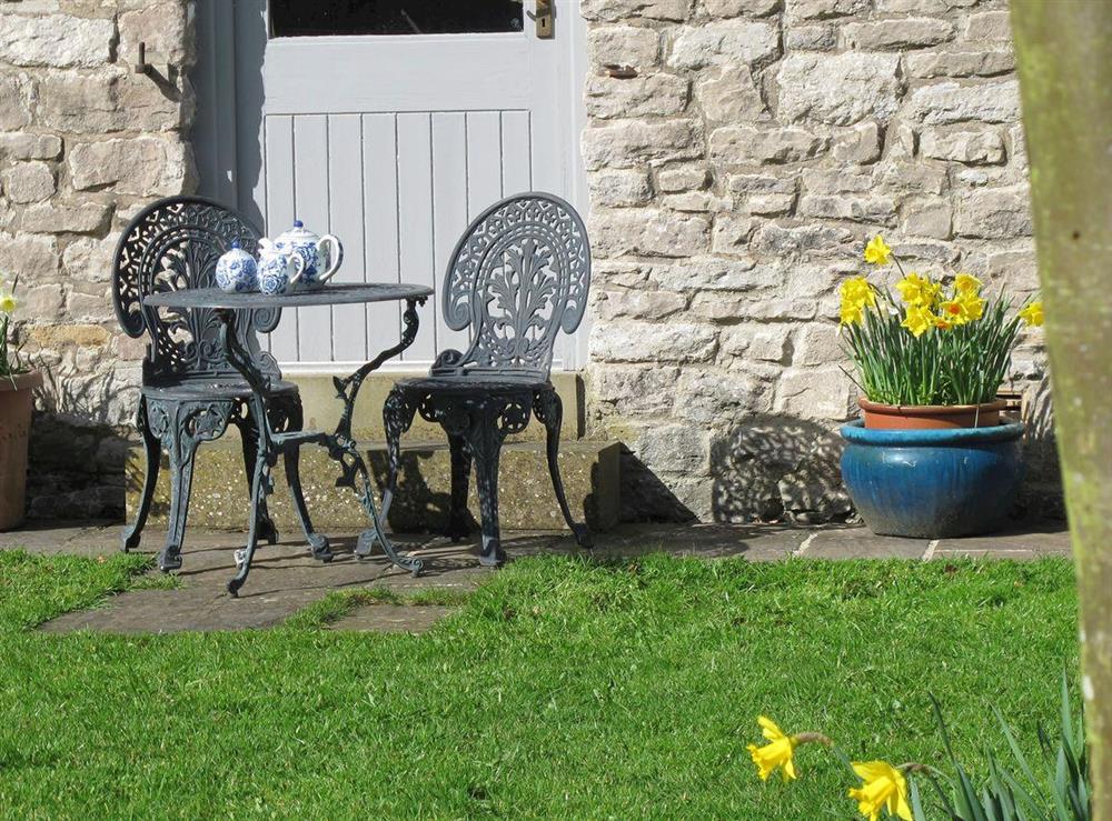 Charming patio area at Barn on the Green in Foolow, near Tideswell, Derbyshire, England