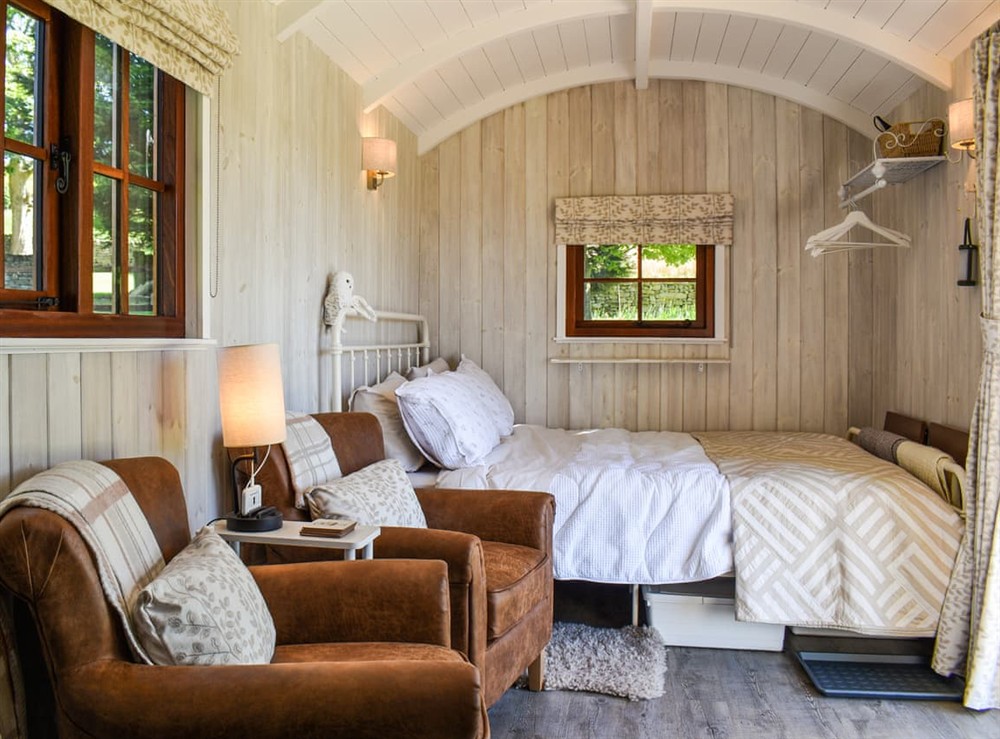 Open plan living space at Barn Owl Hut in Westerdale, near Whitby, North Yorkshire