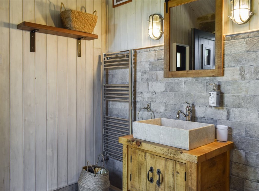 Shower room at Barn Owl Hut in Westerdale, near Whitby, North Yorkshire