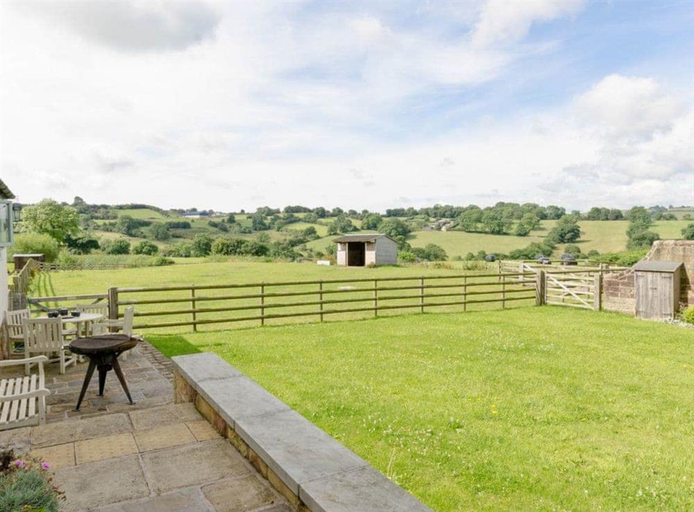 Garden with stunning surrounding countryside at Barn Owl Lodge in near Carsington, Derbyshire