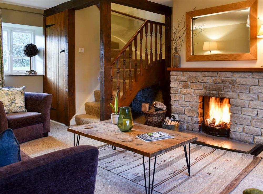 Cosy and warm living room with open fire (photo 2) at Barters Cottage in Chideock, Nr Bridport, Dorset., Great Britain