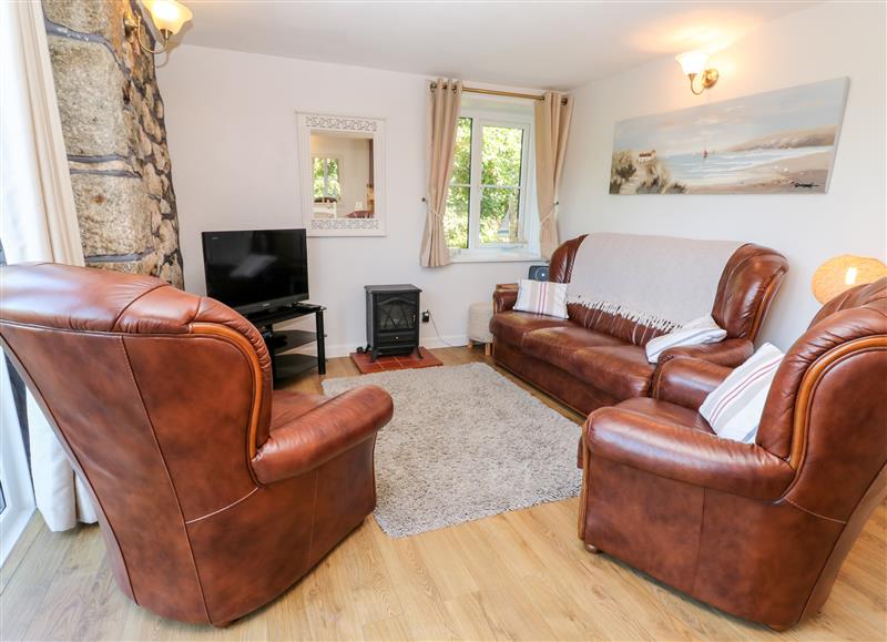 The living area at Barton Woods Cottage, Kenegie Manor Holiday Park near Penzance