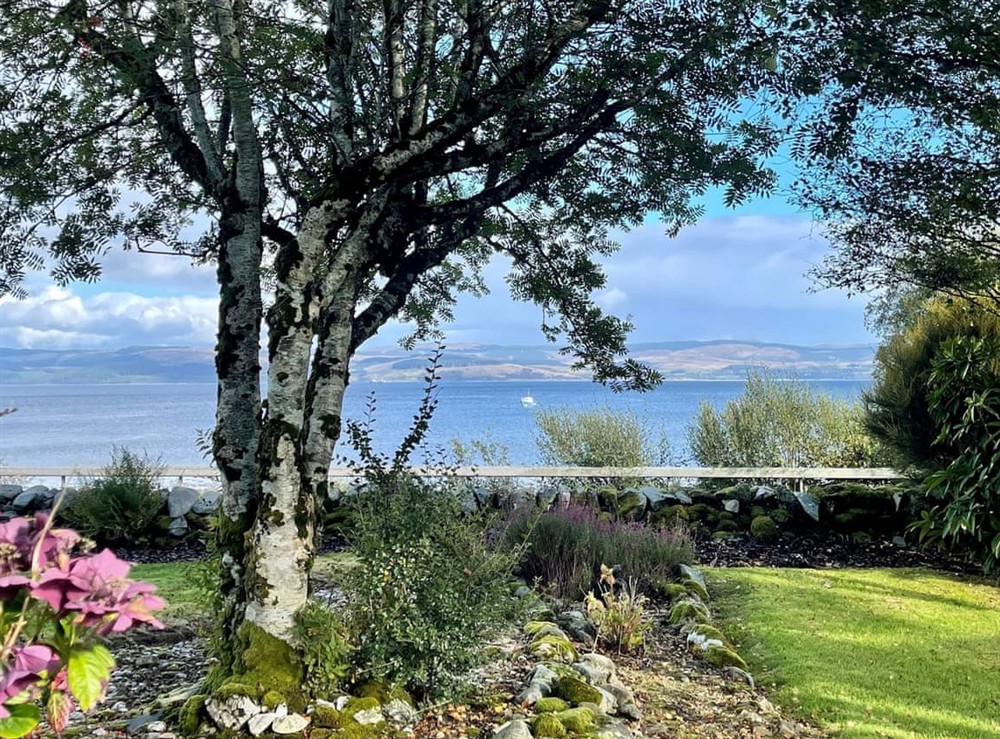 View over the front garden at Bay View in Inverneill, near Tarbert, Argyll