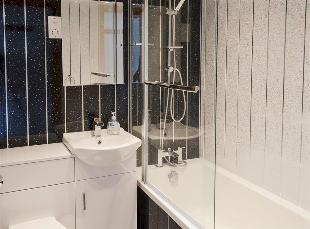 House bathroom with shower over the bath at Bay View in Kingsdown, near Deal, Kent