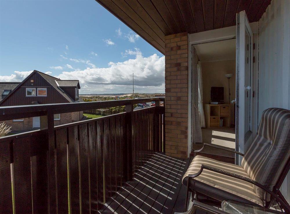Balcony with view out towards the beach at Bayview in Beadnell, Northumberland