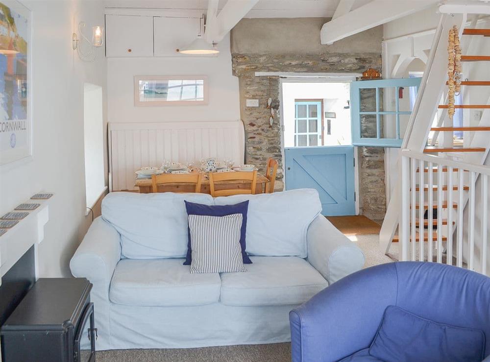 Light and airy loft-style first floor living space at Beach Corner Cottage in Gorran Haven, near St Austell, Cornwall