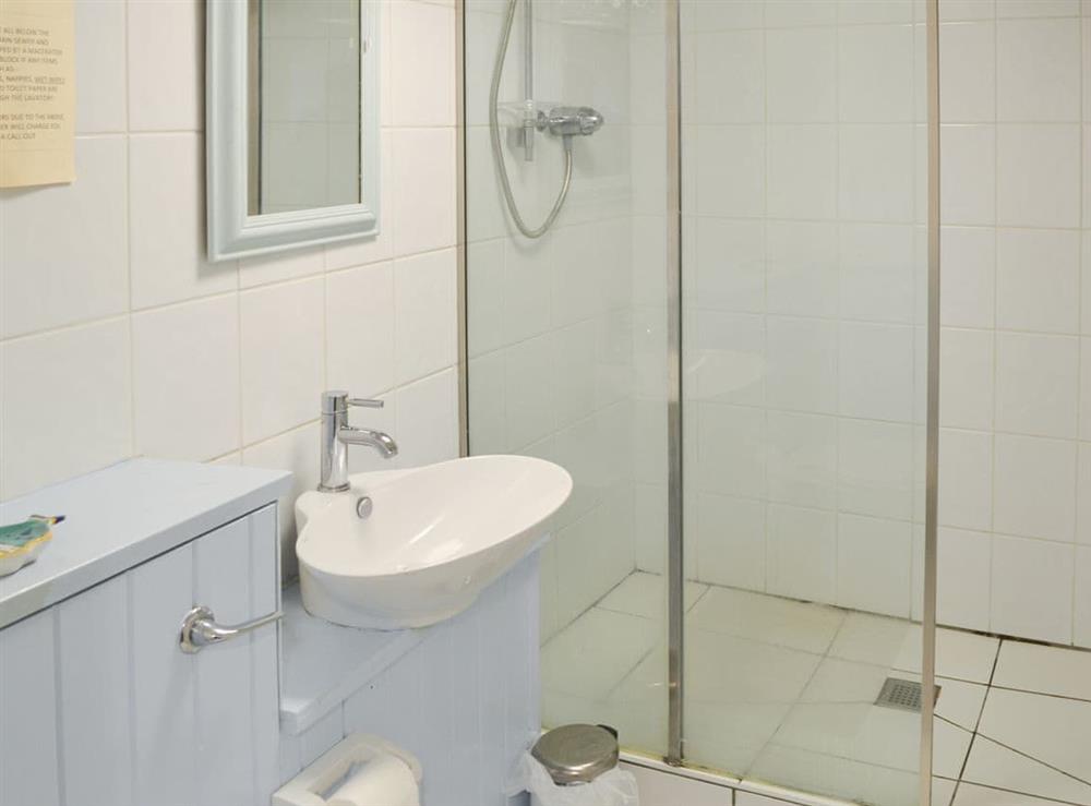 Shower room with large cubicle at Beach Corner Cottage in Gorran Haven, near St Austell, Cornwall
