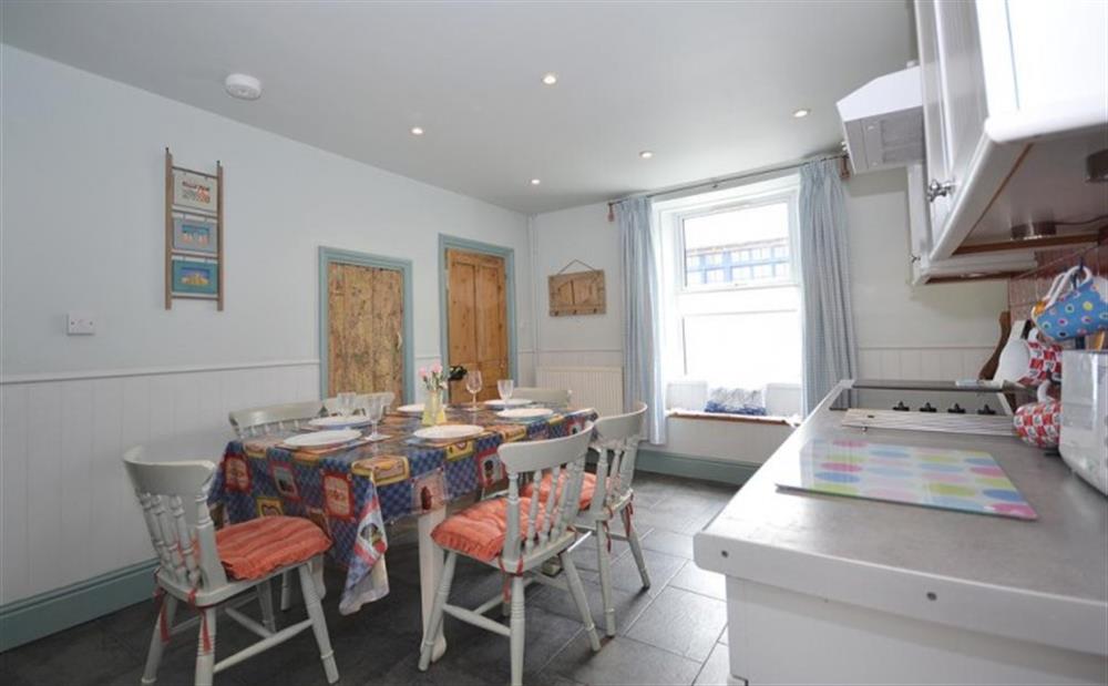 Another view of the kitchen and dining area at Beach Cottage in Looe