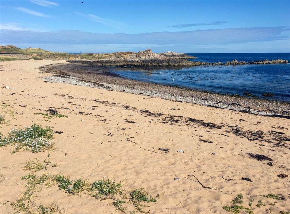 Beach at end of street at Beach House in Findochty, near Cullen, Moray, Banffshire