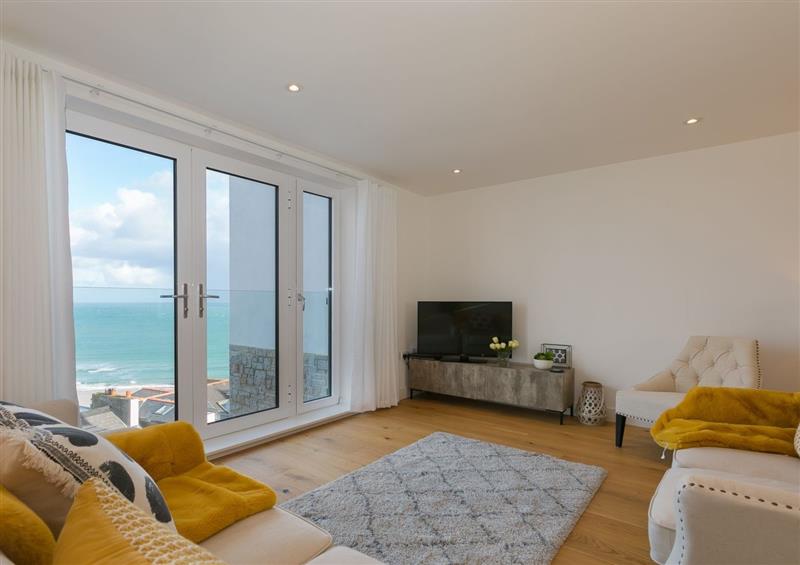 This is the living room at Beach View, St Ives