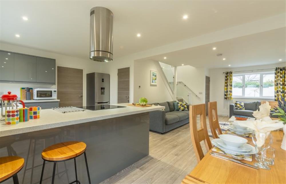 Open-plan kitchen, dining and sitting room at Beacon View, St Agnes 