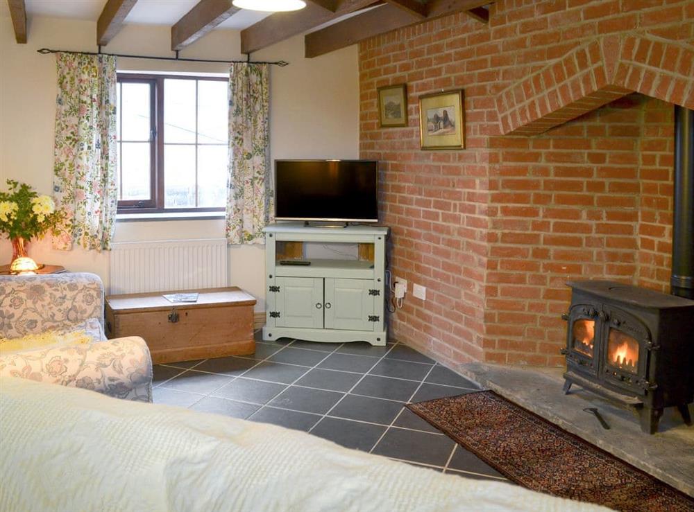 Inviting living room with wood burner at Beckaveans Granary, 
