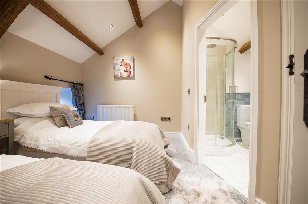 First floor: Twin room with en-suite shower room at Beckside at Ribba Hall Farm, Nr Leyburn, North Yorkshire