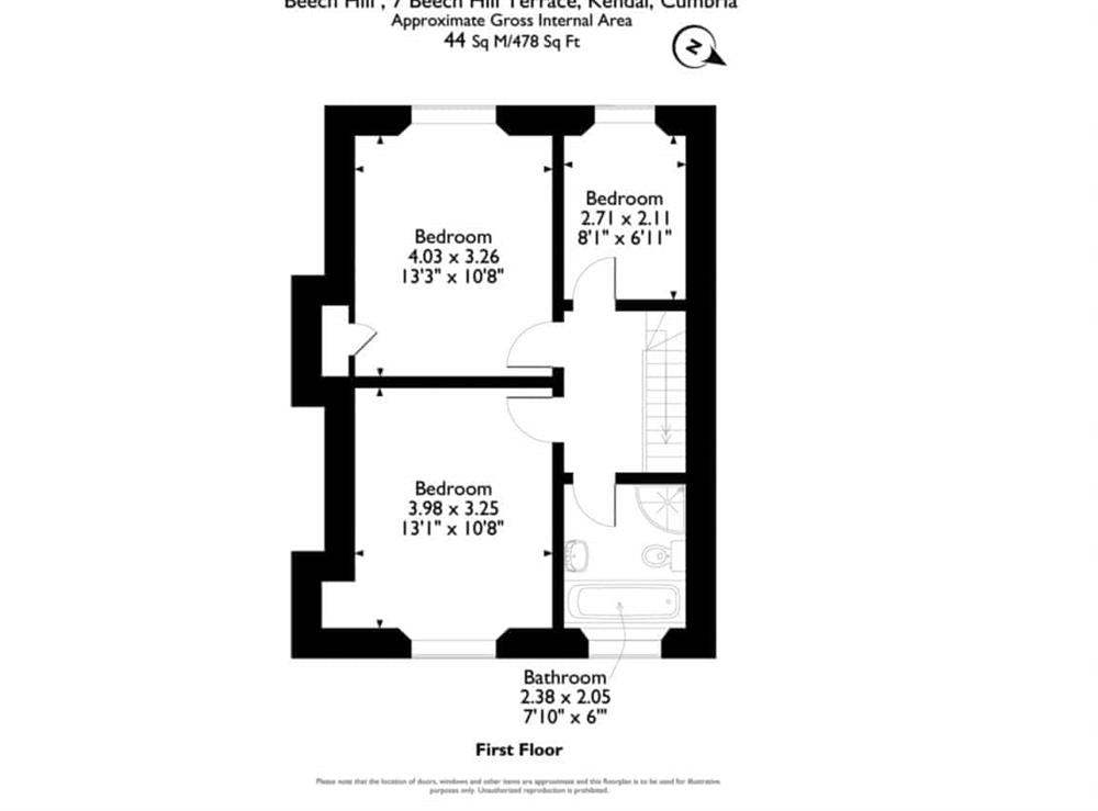Floor plan of first floor at Beech Hill Terrace in Kendal, Cumbria
