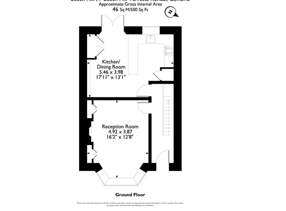 Floor plan of ground floor at Beech Hill Terrace in Kendal, Cumbria