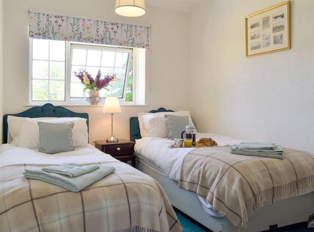 Twin bedroom at Beech Tree Cottage at Blackaton Manor Farm in Widecombe-in-the-Moor, Devon