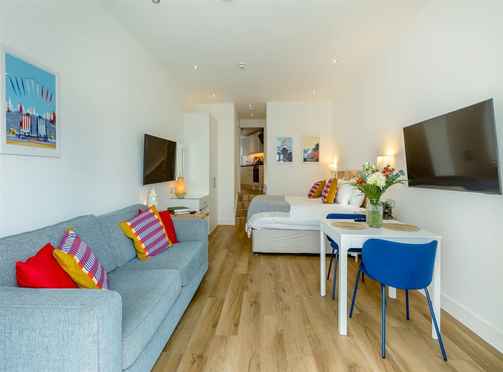 Open plan living space at Belgrave Sands Apartment 2 in Torquay Seafront, Devon