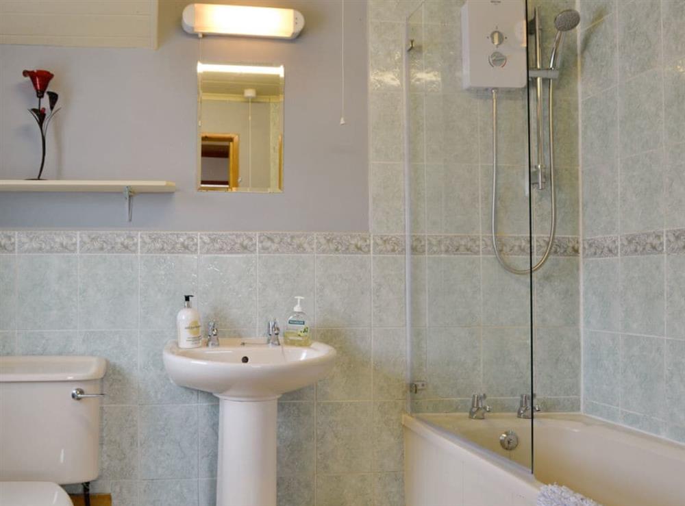 Family bathroom with shower over bath at Belle View in near Frosterley, County Durham, England