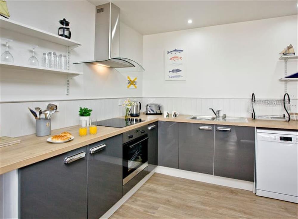 Contemporary kitchen area at Below Decks in Turnchapel, near Plymouth, Devon