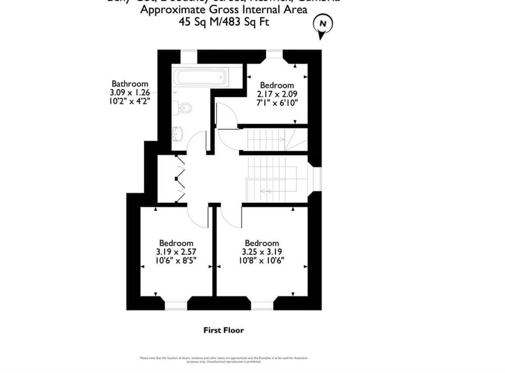 Floor plan of first floor at Beny-Cot in Keswick, Cumbria