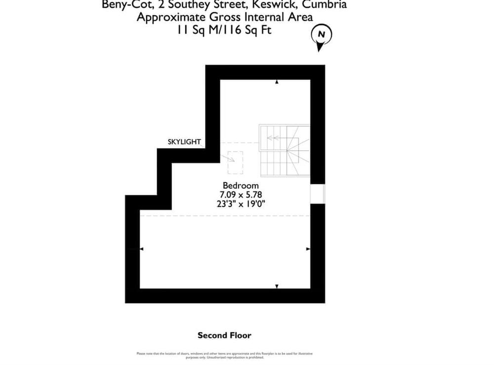 Floor plan of second floor at Beny-Cot in Keswick, Cumbria