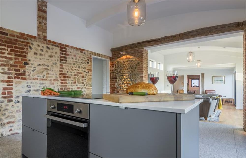Ground floor: Kitchen area with electric oven and separate electric hob at Big Sky Barn, Ridlington near Norwich
