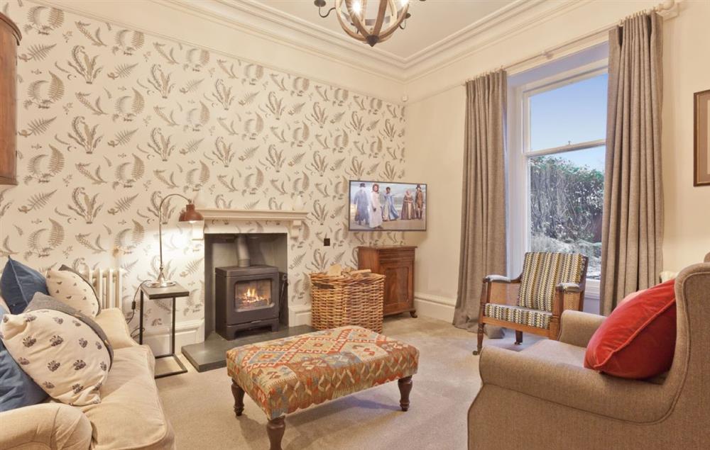 Snug room with wood burning stove at Birkdale House, Windermere