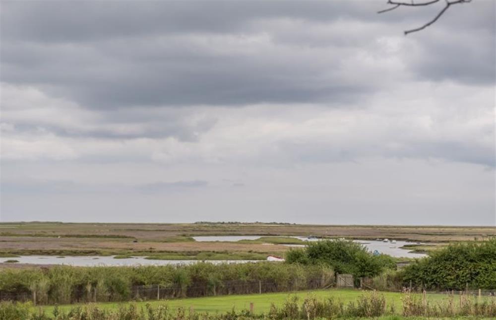 Looking across to the marshes at Blackhorse Cottage, Brancaster Staithe near Kings Lynn