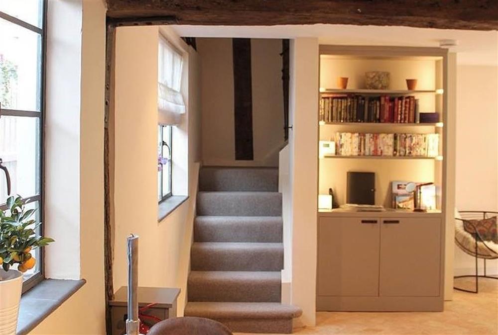 Stairs to the first floor at Blacksmiths Cottage, Lavenham