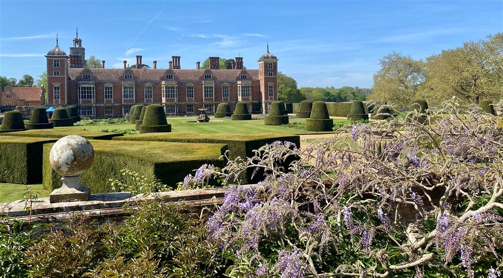 Blickling Estate Parterre garden in May at Blakeney Lodge in Blakeney, Norfolk