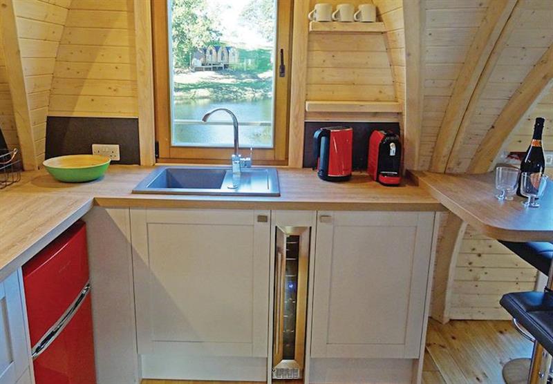 Kitchen in a Lakeside Pod VIP at Blossom Plantation Pods in Chathill, Nr Alnwick