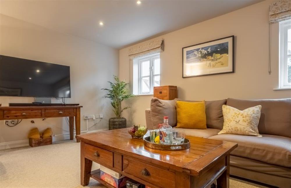 First floor: Sitting room with large widescreen television at Blue Sky, Wells-next-the-Sea