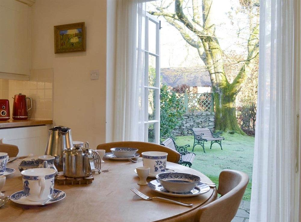 Lovely views of the garden from the kitchen/diner at Bluebell Cottage in Grasmere, near Ambleside, Cumbria