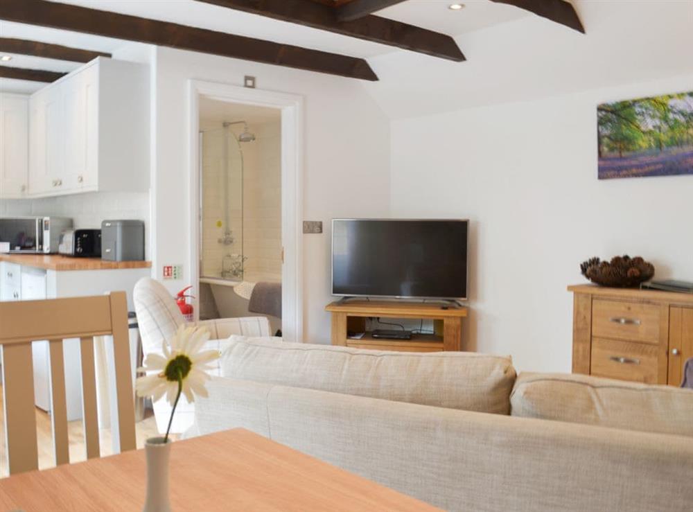 Light and airy beamed living space at Bluebell Cottage in Over Stowey, near Taunton, Somerset