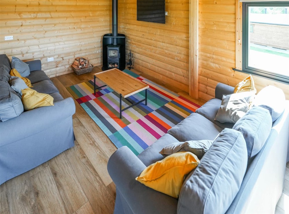 Open plan living space at Bluebell Lodge in Hittisleigh, Devon