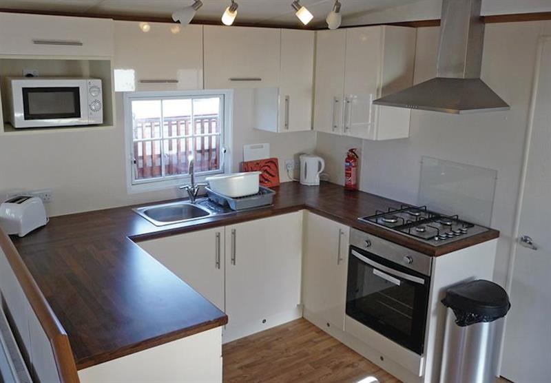 The kitchen in the Beamish Premier 2 at Bobby Shafto Caravan Park in Beamish, Nr Durham