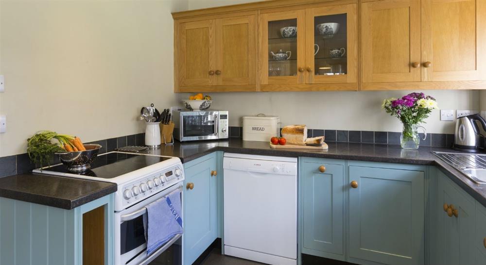The kitchen at Bohurrow Farm Cottage in Roseland, Cornwall