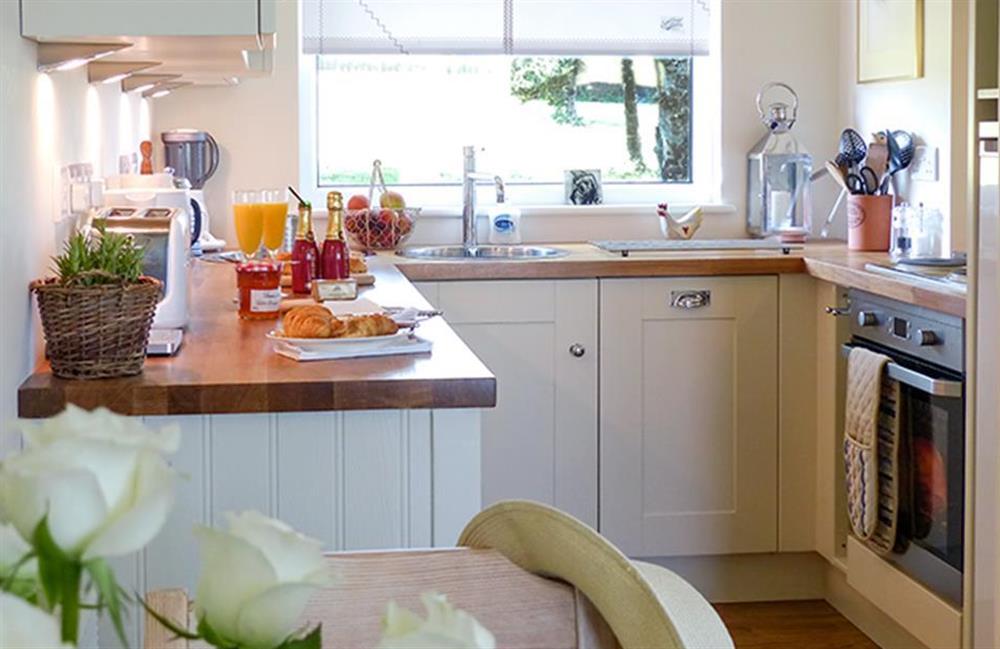 Another view of the well equipped kitchen at Bolthole Cabin, Dartmouth