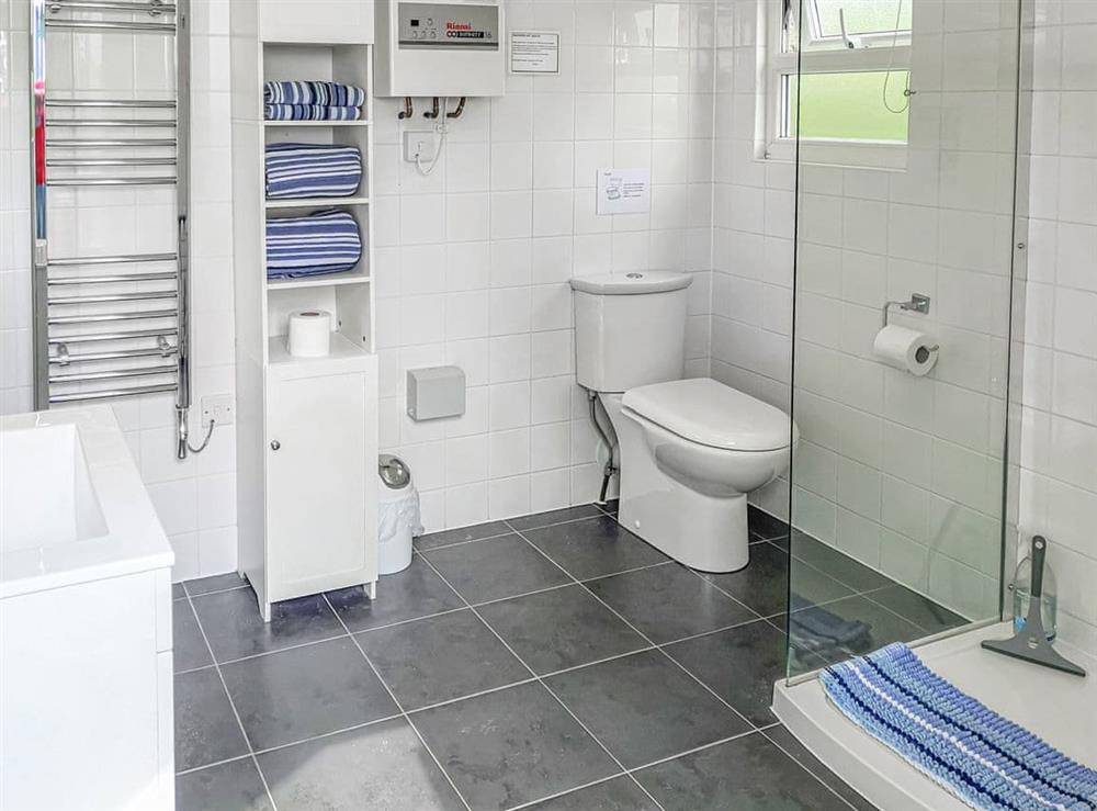 Shower room at Bos Verbas: Mr Blue Sky in Penzance, near Praa Sands, Cornwall