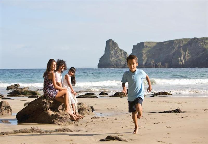 Sandy beach at Bossiney Bay Cottages in Tintagel, Cornwall
