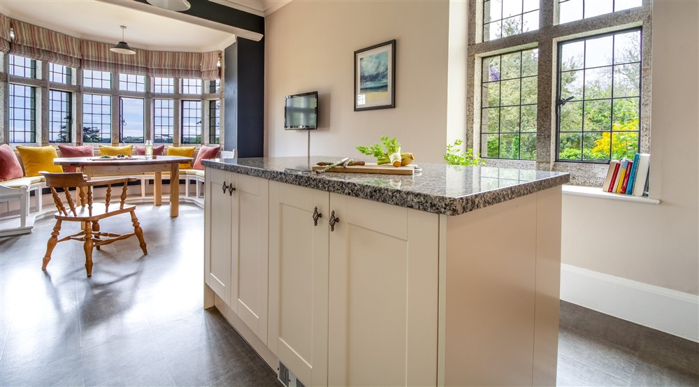 The kitchen and breakfast room at Bosveal in Falmouth, Cornwall