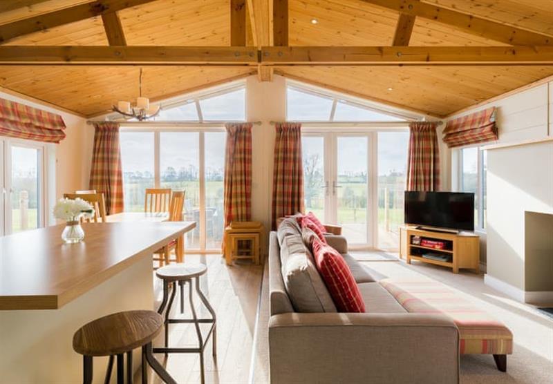 The living room in Oak at Bowbrook Lodges in Pershore, Worcestershire