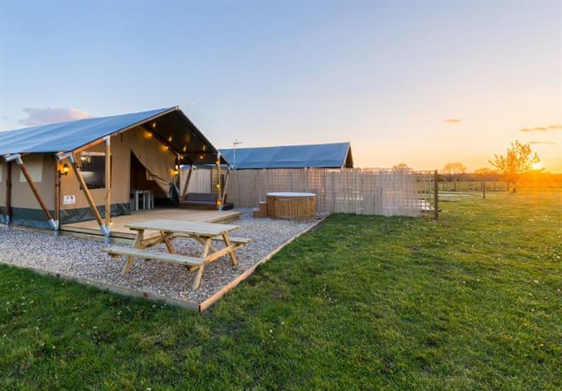 The Zebra Safari Tent with a hot tub at Bowbrook Lodges in Pershore, Worcestershire