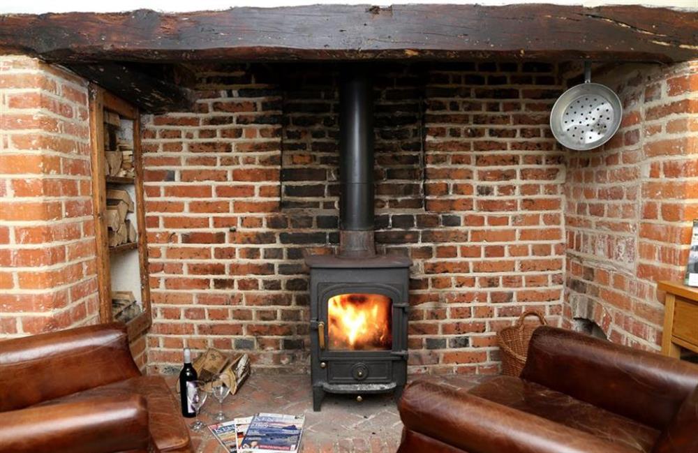 Wood burning stove at Box Cottage, Eastling, Kent